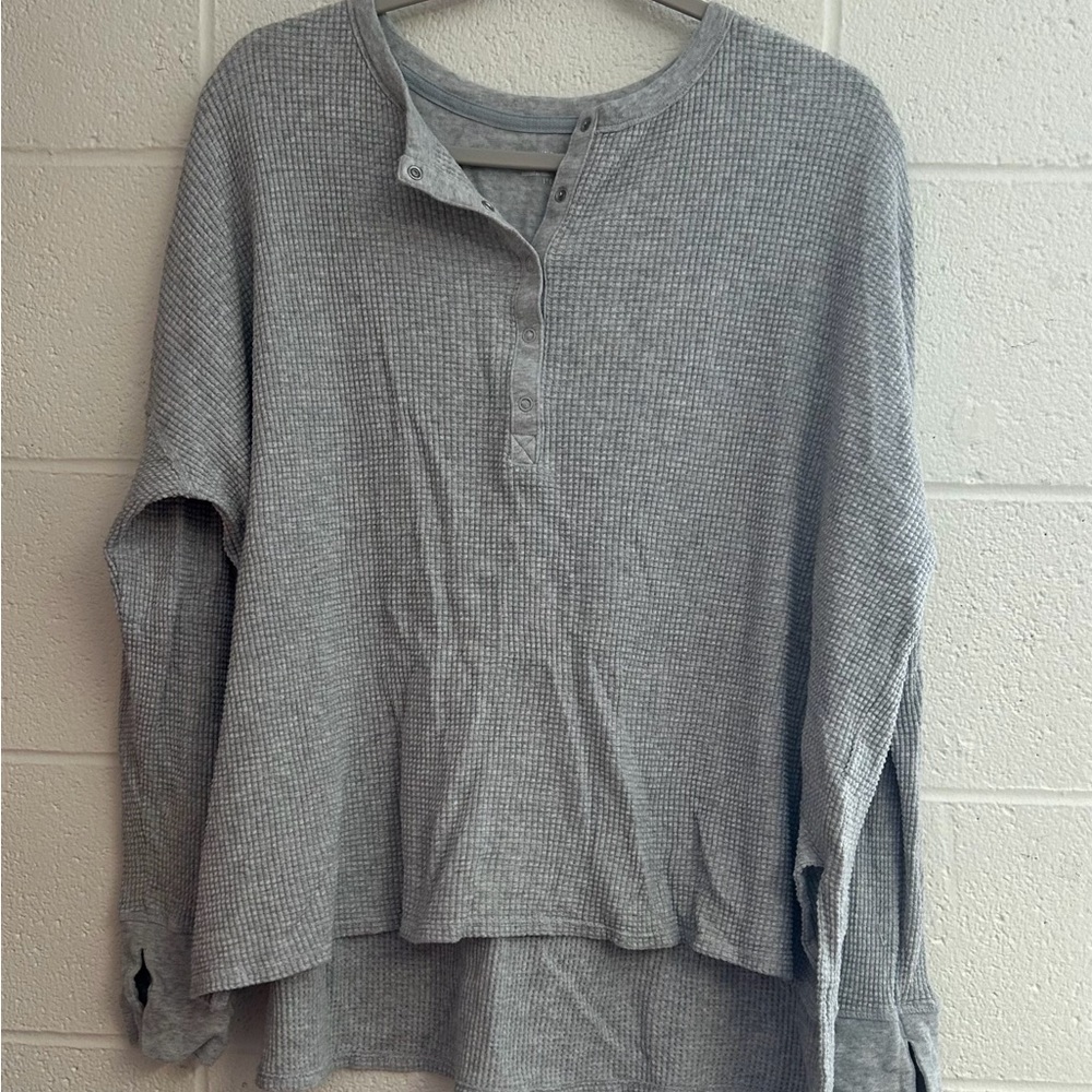 Waffle Knit Henley Long Sleeve